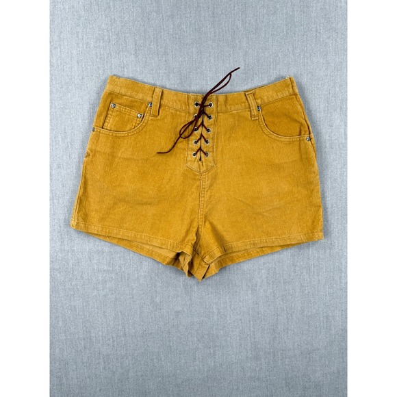 Some Days Lovin Pants - Some Days Lovin Rising Sun Mustard Yellow Corduroy Lace Up Shorts Womens Small